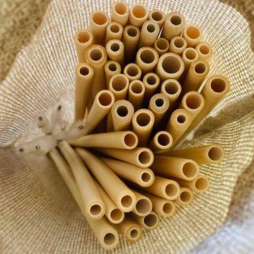 50-Pack Reusable Bamboo Straws with 5 Cleaning Brushes, Natural & Uncoated