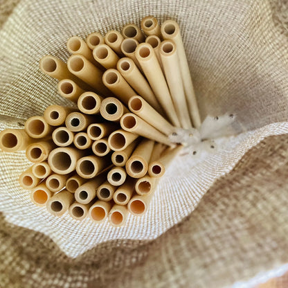 50-Pack Reusable Bamboo Straws with 5 Cleaning Brushes, Natural & Uncoated