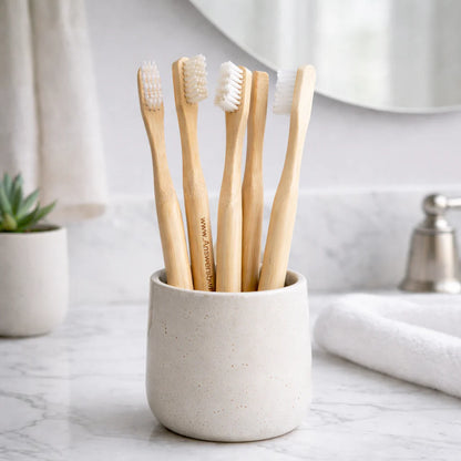 Plant-based natural bristle bamboo toothbrush, 100% biodegradable, 4 pack with kraft paper boxes